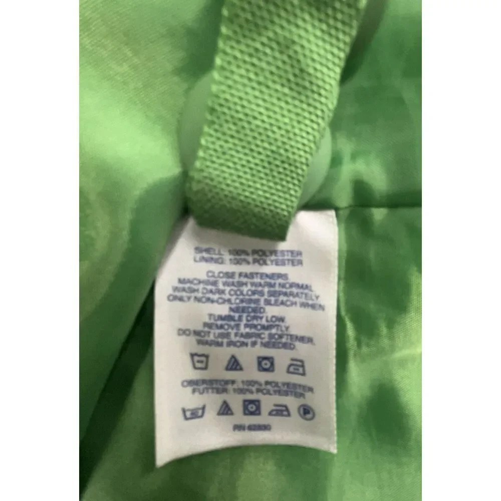 Lands End Rain Coat Women L Green Lined Zip Button Pockets Hiking Outdoor Jacket